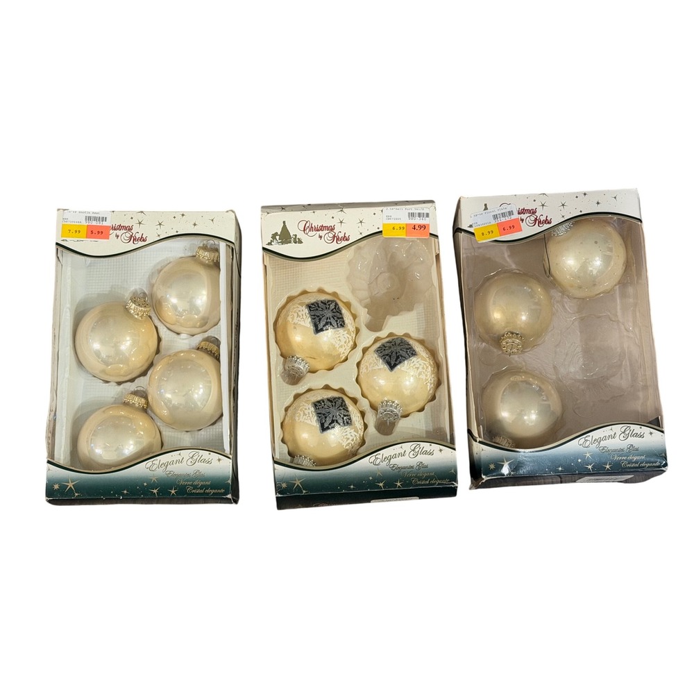 Christmas by Krebs Elegant Glass Ornaments Cream Champagne Gold Lot of 10